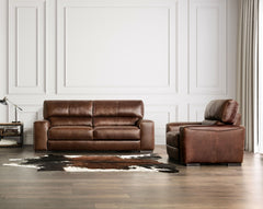 Marsicano Cognac Real Italian Leather Loveseat - Ornate Home