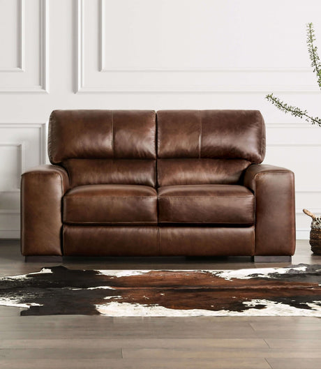 Marsicano Cognac Real Italian Leather Sofa & Loveseat - Ornate Home