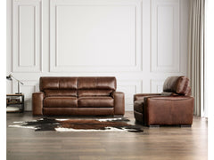 Marsicano Cognac Real Italian Leather Sofa & Loveseat - Ornate Home