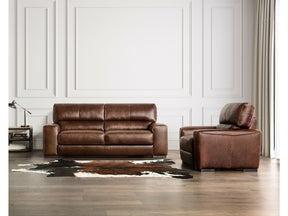 Marsicano Cognac Real Italian Leather Sofa & Loveseat - Ornate Home