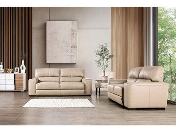 Marsicano Taupe Real Italian Leather Living Room Set - Ornate Home