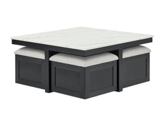 Marta Black/White/Gray Coffee Table with 4 Storage Ottomans - Ornate Home
