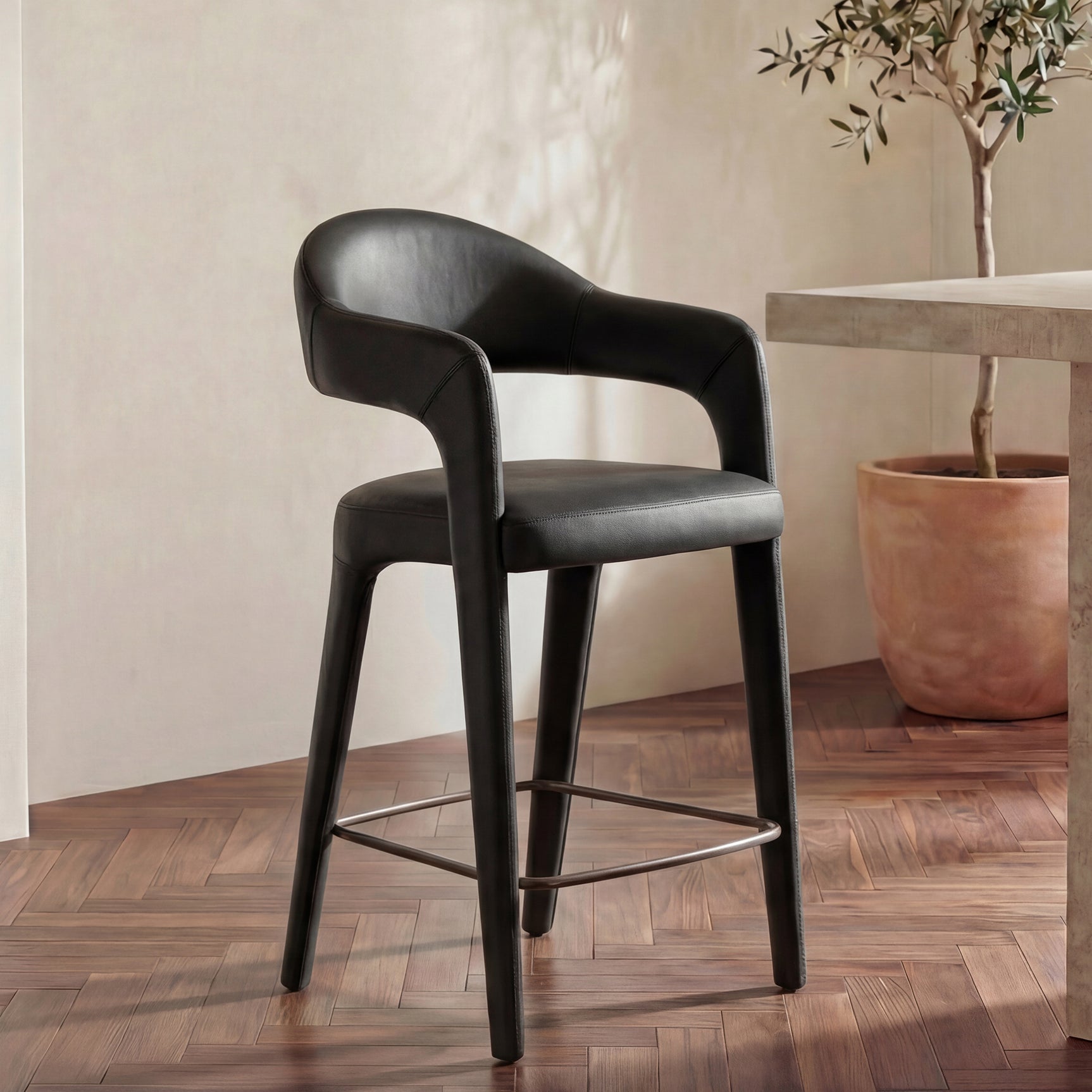 Martens Black Leather Counter Stool - Ornate Home