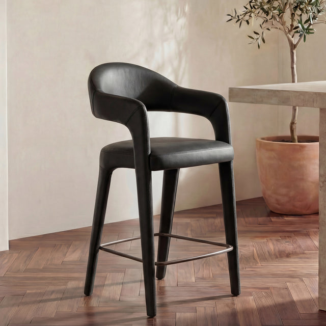 Martens Black Leather Counter Stool - Ornate Home