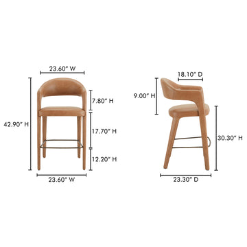 Martens Brown Leather Bar Stool - Ornate Home