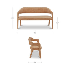 Martens Tan Leather Dining Bench - Ornate Home