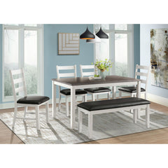 Martin 6PC Dining Set (Table+ 4 + Bench) (Dark Brown Top - White Base) - Ornate Home