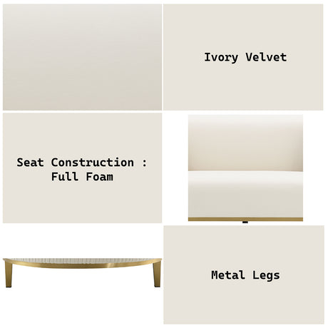 Martina Ivory Velvet Sofa w/2 Pillows - Ornate Home