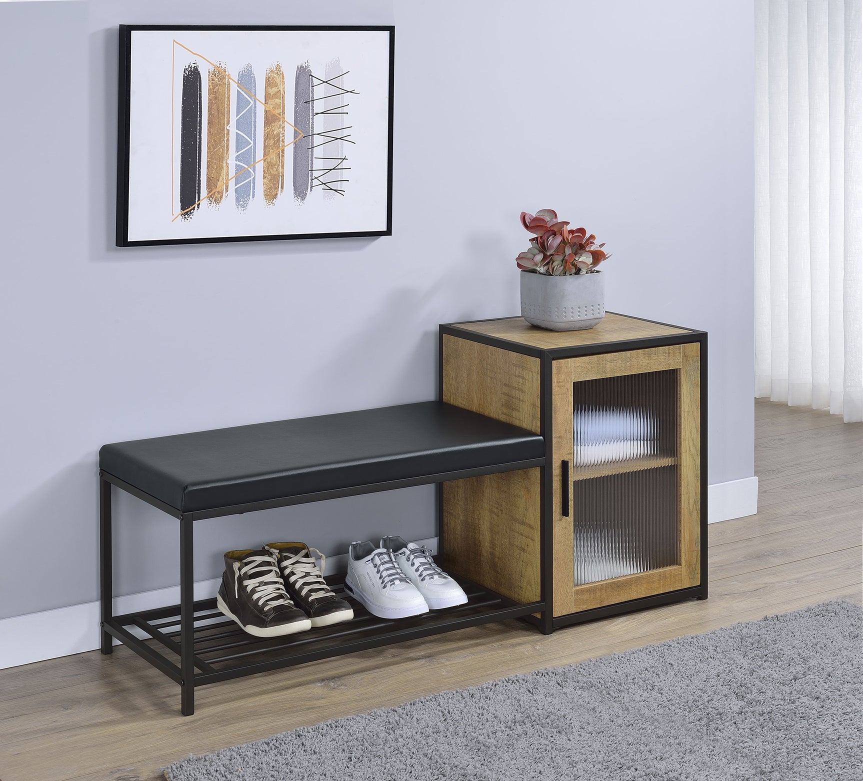 Martino Mango/Black Shoe Storage Entryway Bench with Cabinet - Ornate Home