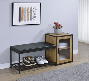 Martino Mango/Black Shoe Storage Entryway Bench with Cabinet - Ornate Home
