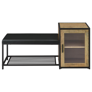 Martino Mango/Black Shoe Storage Entryway Bench with Cabinet - Ornate Home