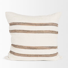 Maryn Cream/Brown 22x22 Square Decorative Pillow Cover with Down Filler - Ornate Home