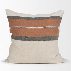 Mason Cream/Orange 22x22 Square Pillow Cover with Down Filler - Ornate Home