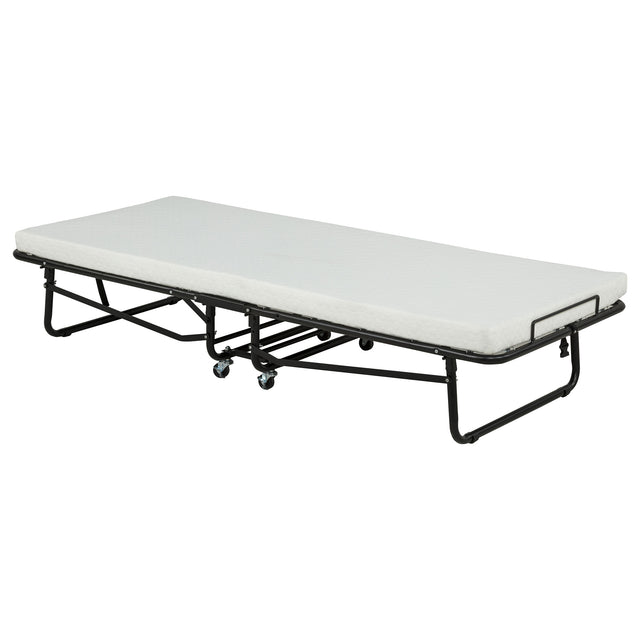 Massey Black Twin Folding Bed Frame With Memory Foam Mattress - Ornate Home