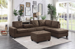 Maston Chocolate 3-Piece Reversible Sectionals And Storage Ottoman - Ornate Home