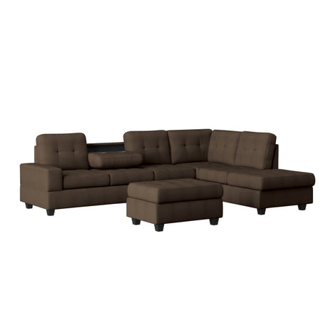 Maston Chocolate 3-Piece Reversible Sectionals And Storage Ottoman - Ornate Home
