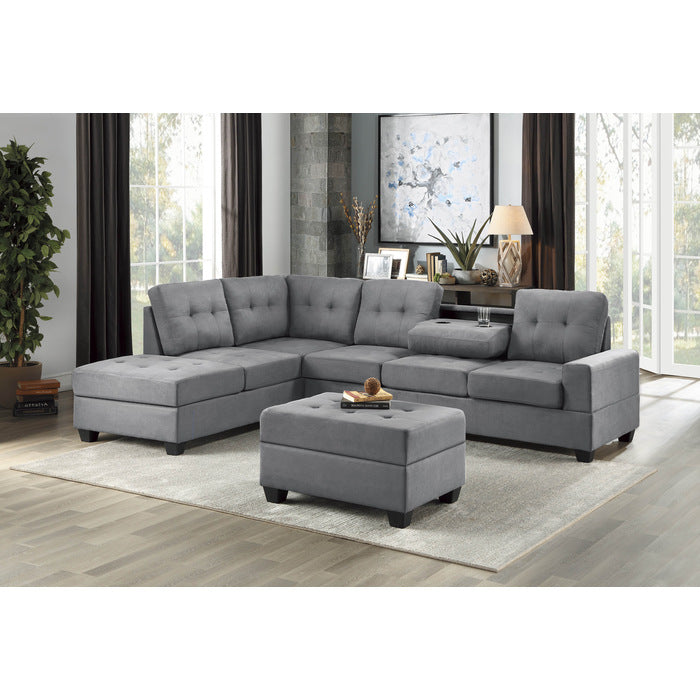 Maston Dark Gray 3-Piece Reversible Sectionals And Storage Ottoman - Ornate Home