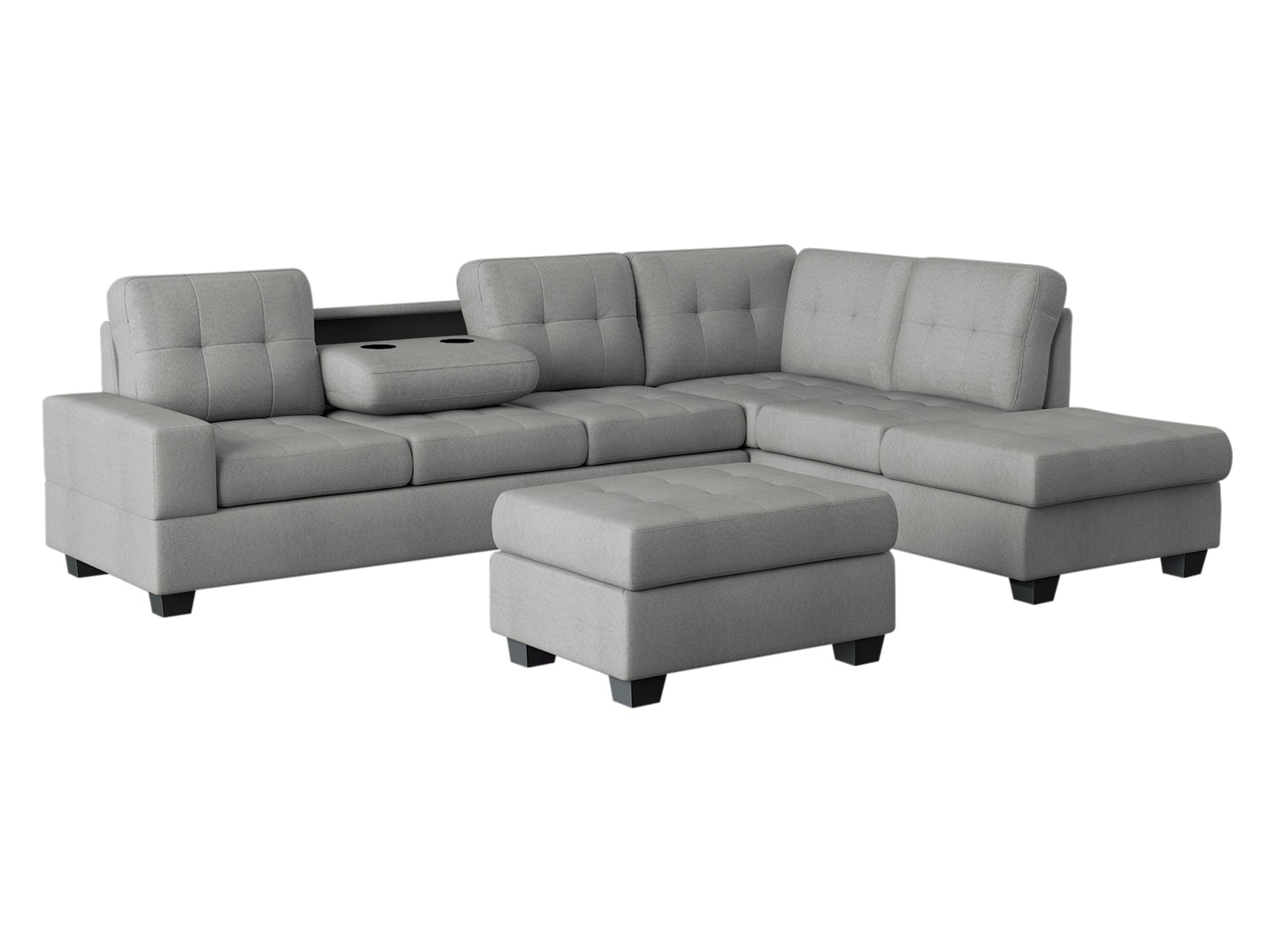 Maston Gray 3-Piece Reversible Sectionals & Storage Ottoman - Ornate Home