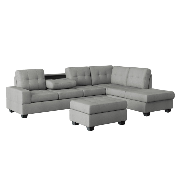 Maston Gray 3-Piece Reversible Sectionals & Storage Ottoman - Ornate Home