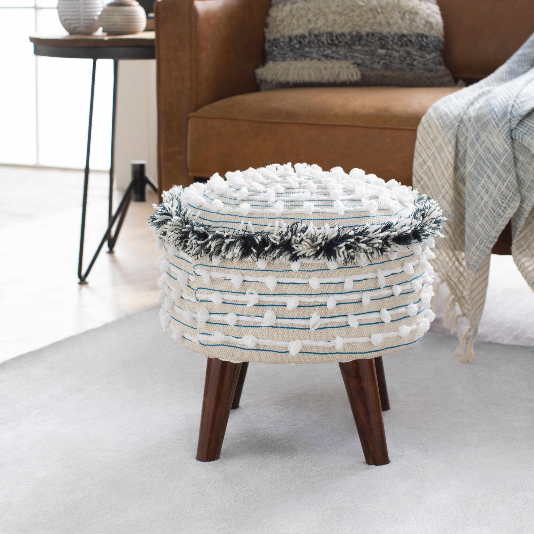 Matagami Beige Hand Woven Stool - Clearance - Ornate Home