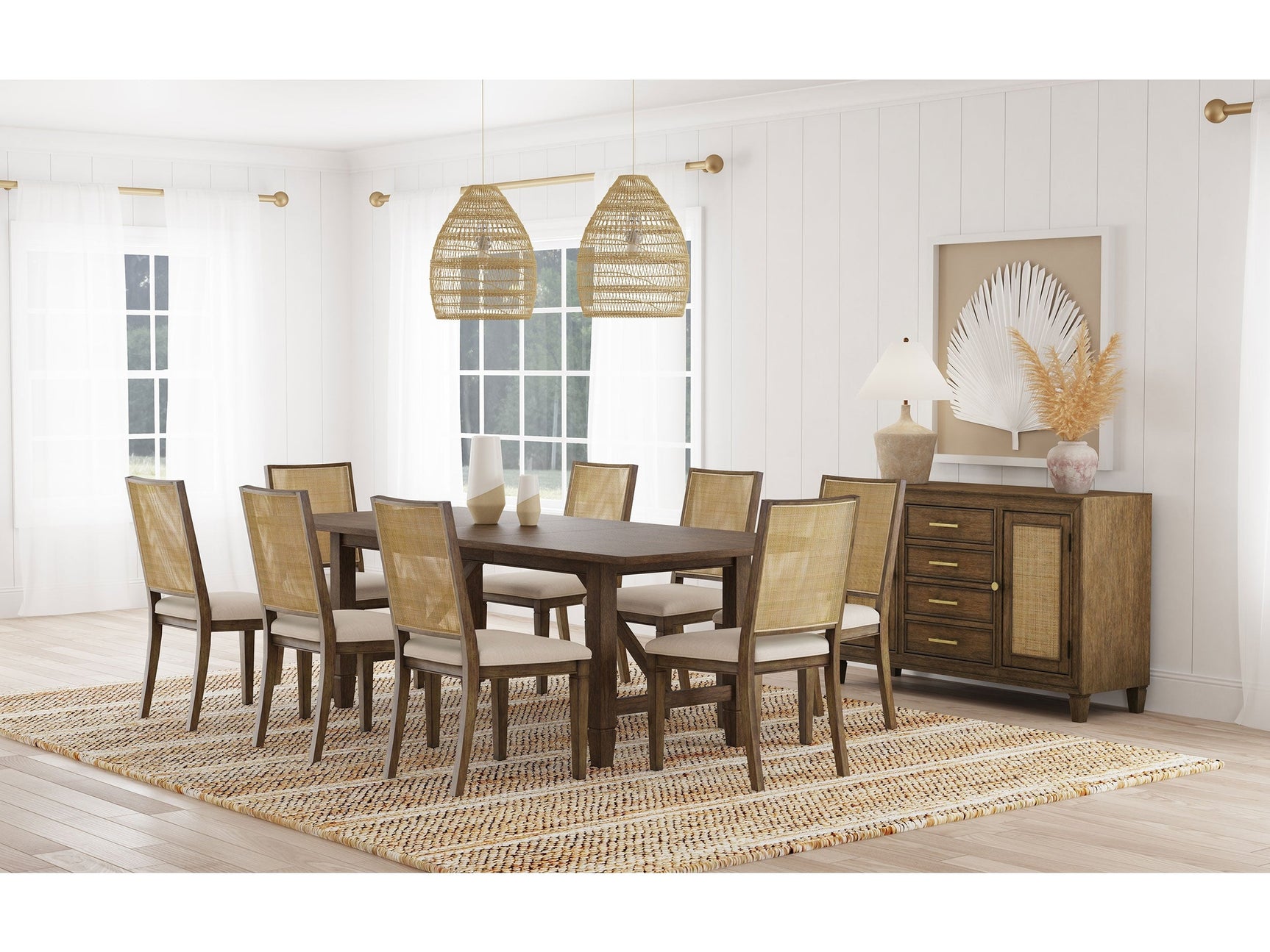 Matisse Light Brown 9-piece Rectangular Dining Table Set - Ornate Home