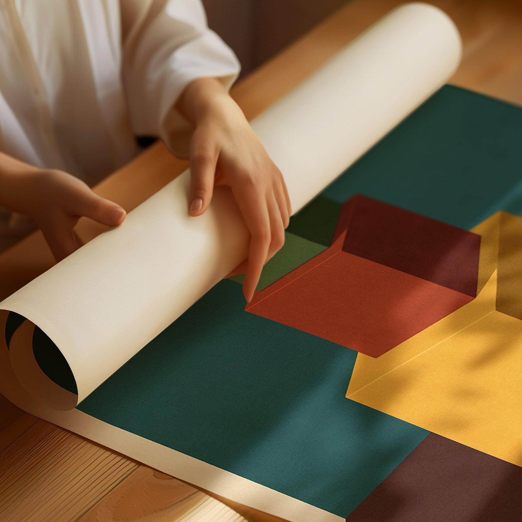 Minimalist Geometric Art Print - Bold Colorful Cubes