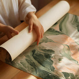 Blush Canyon – Abstract Green & Rose Marble Art