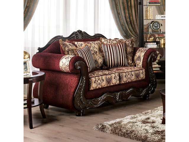 Matteo Burgundy/Brown Loveseat - Ornate Home