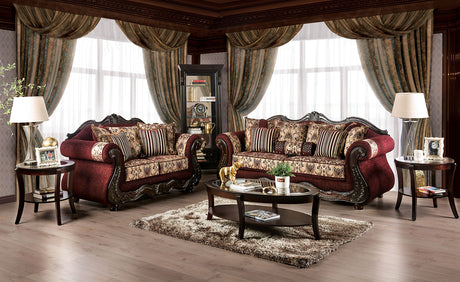 Matteo Burgundy/Brown Loveseat - Ornate Home