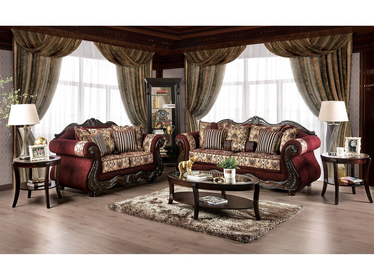 Matteo Burgundy/Brown Sofa & Loveseat - Ornate Home
