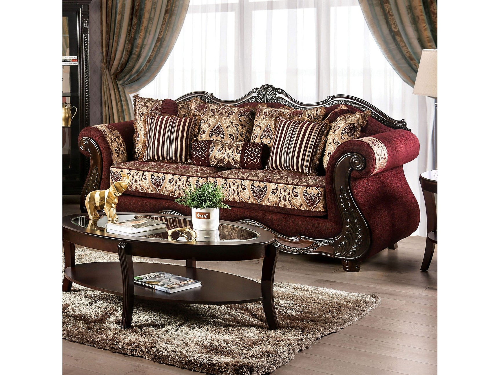 Matteo Burgundy/Brown Sofa - Ornate Home