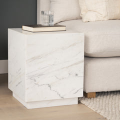 Matteo White Solid Marble Square Side Table