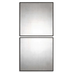 Matty Black Antiqued Square Mirrors (Set of 2) - Ornate Home