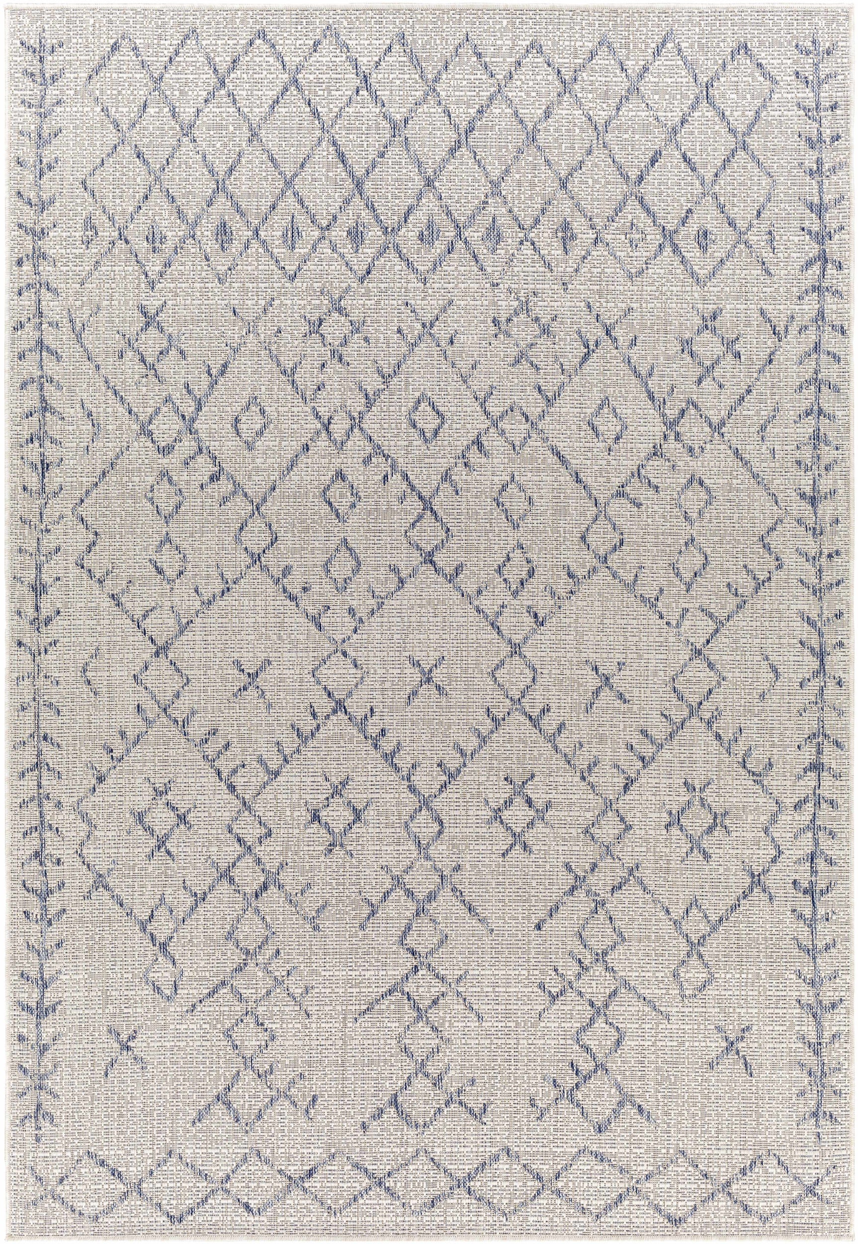 Maunawili Blue Detailed Gray Outdoor Rug - Clearance - Ornate Home