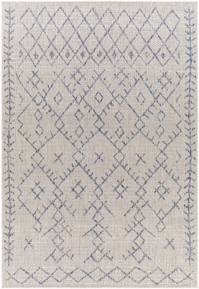 Maunawili Blue Detailed Gray Outdoor Rug - Clearance - Ornate Home