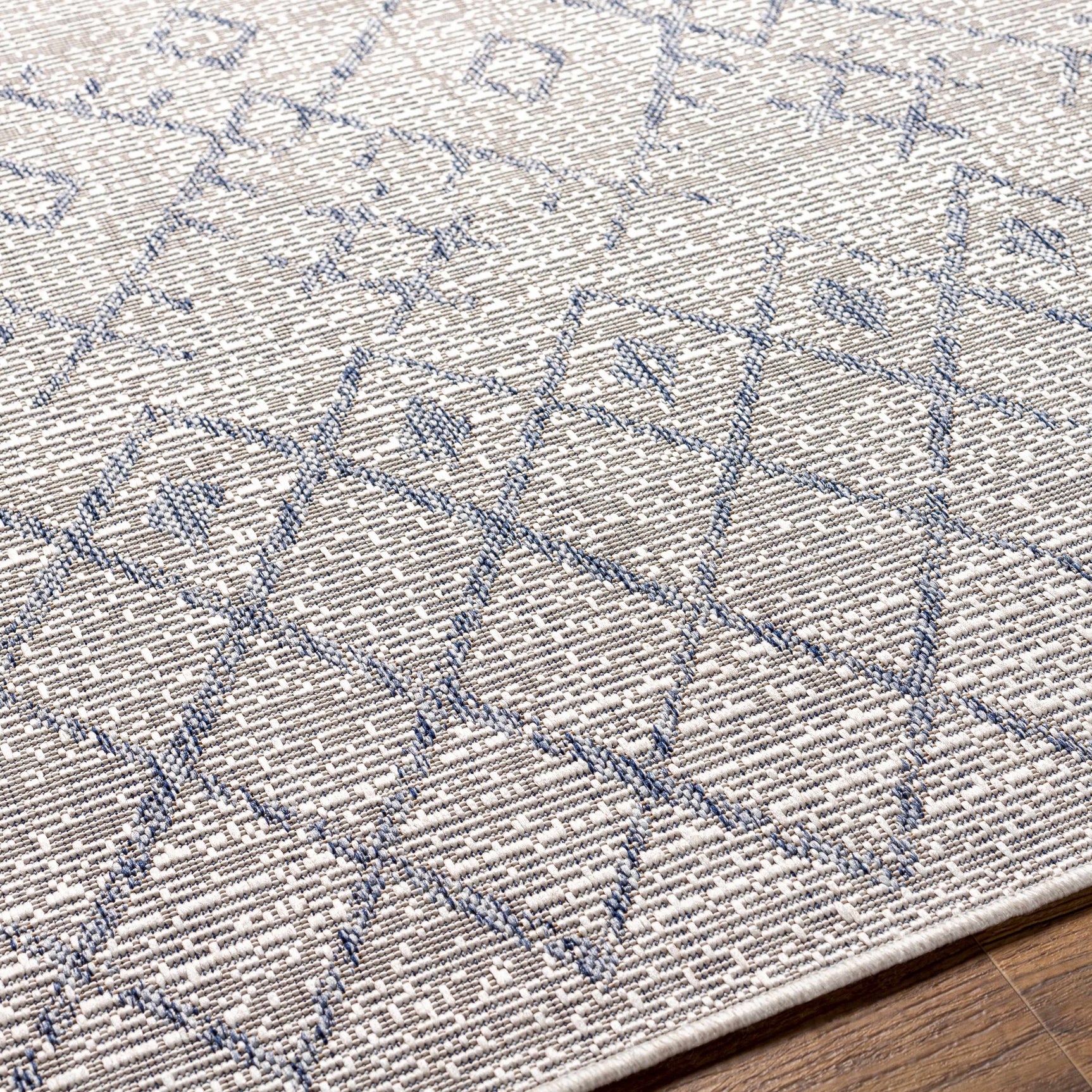 Maunawili Blue Detailed Gray Outdoor Rug - Clearance - Ornate Home