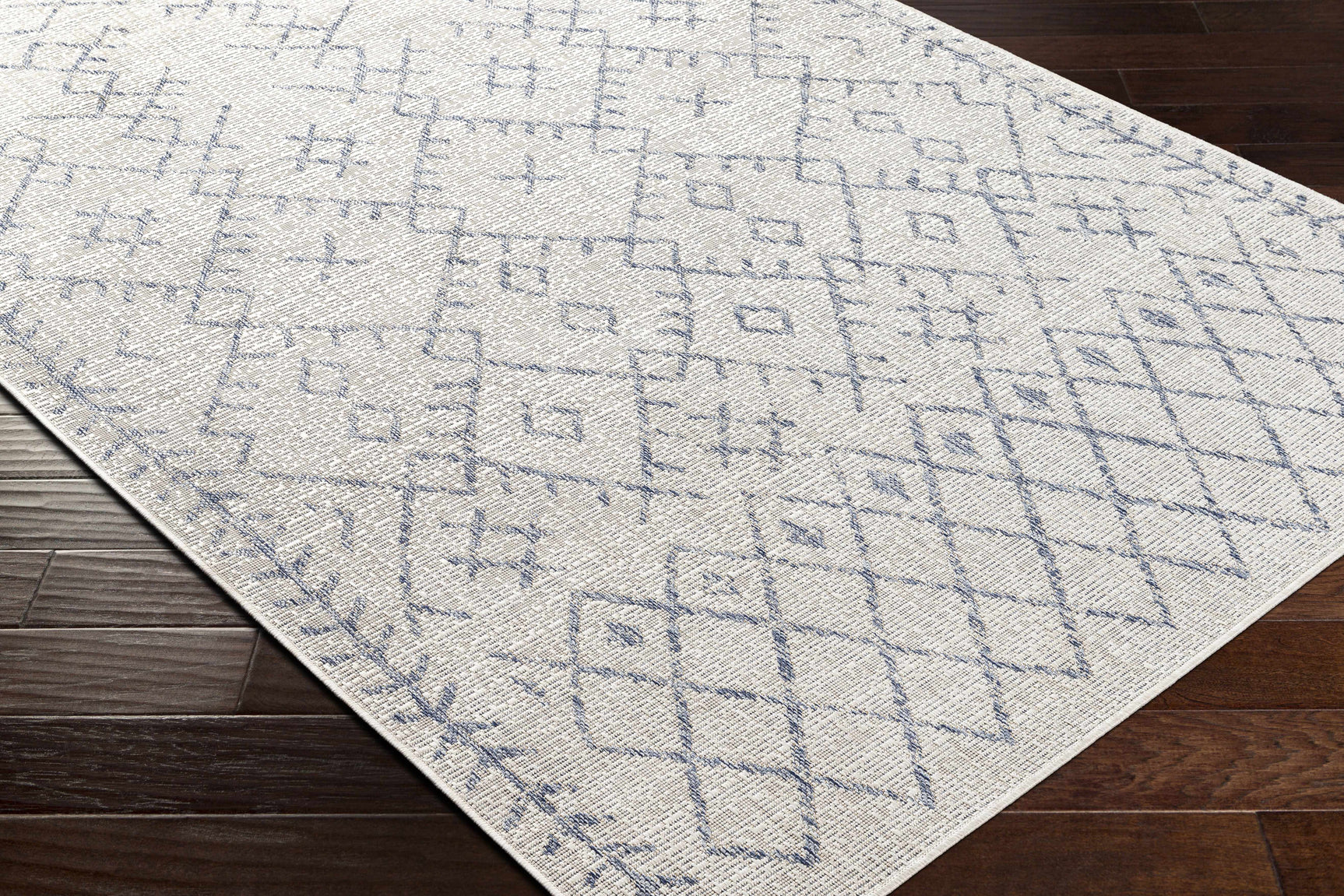 Maunawili Blue Detailed Gray Outdoor Rug - Clearance - Ornate Home