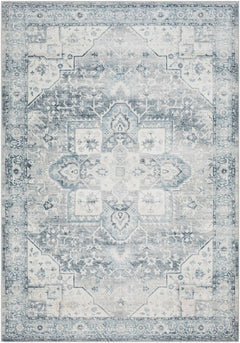 Mauro Blue Medallion Washable Area Rug - Clearance - Ornate Home