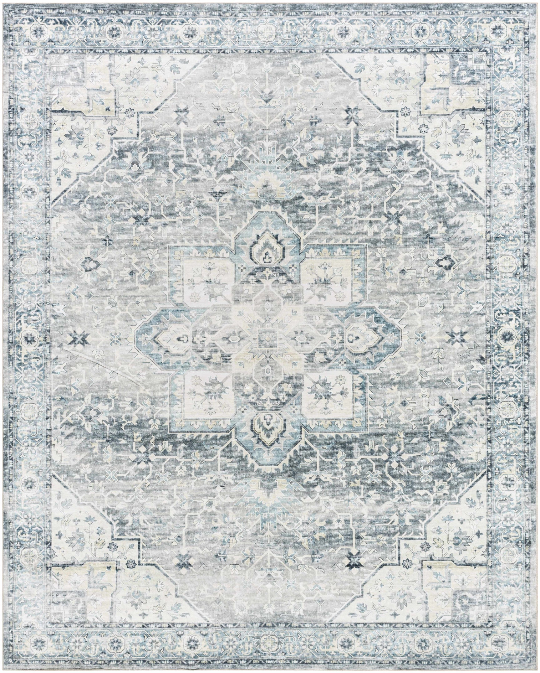 Mauro Blue Medallion Washable Area Rug - Clearance - Ornate Home