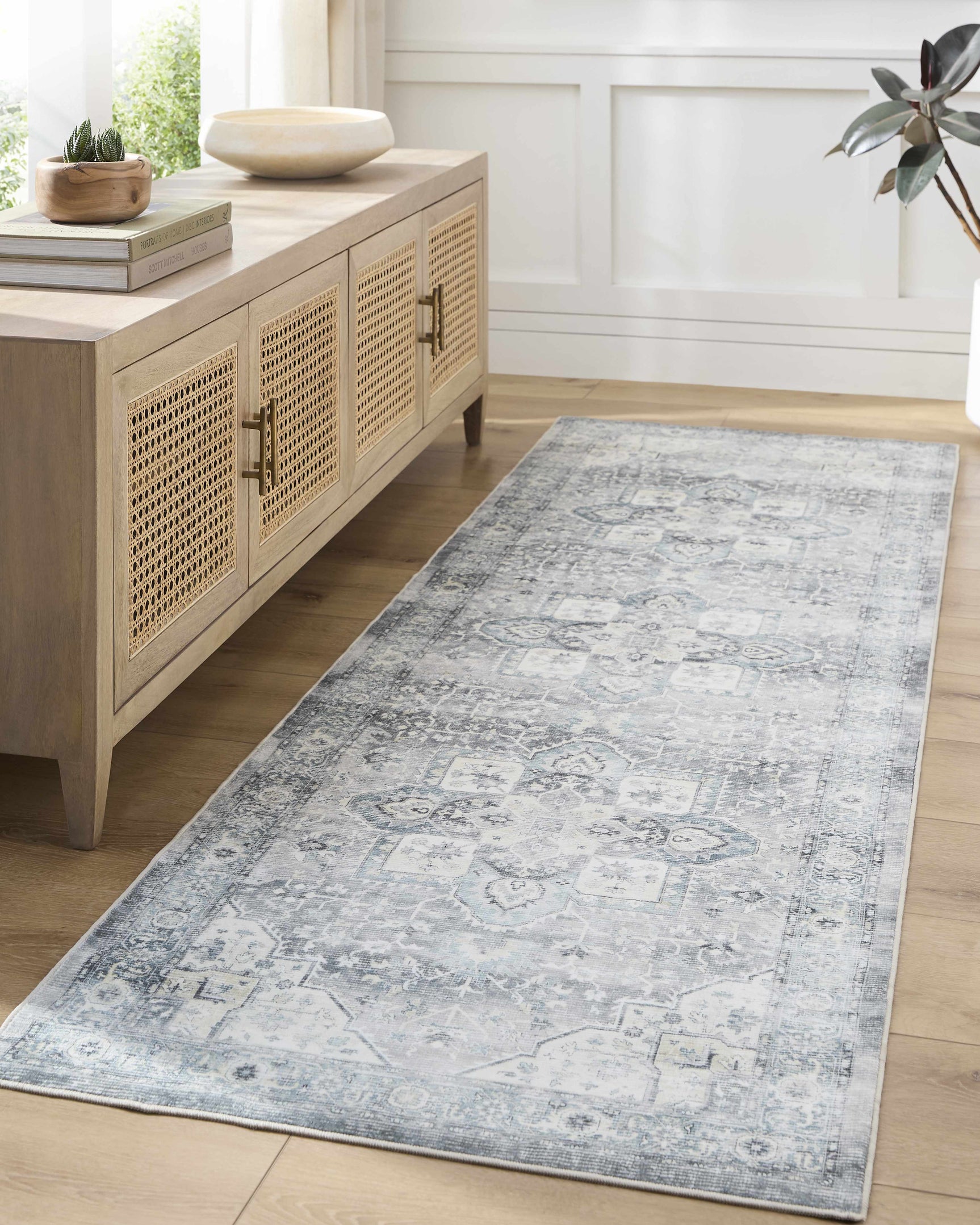 Mauro Blue Medallion Washable Area Rug - Clearance - Ornate Home