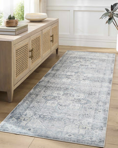Mauro Blue Medallion Washable Area Rug - Clearance - Ornate Home