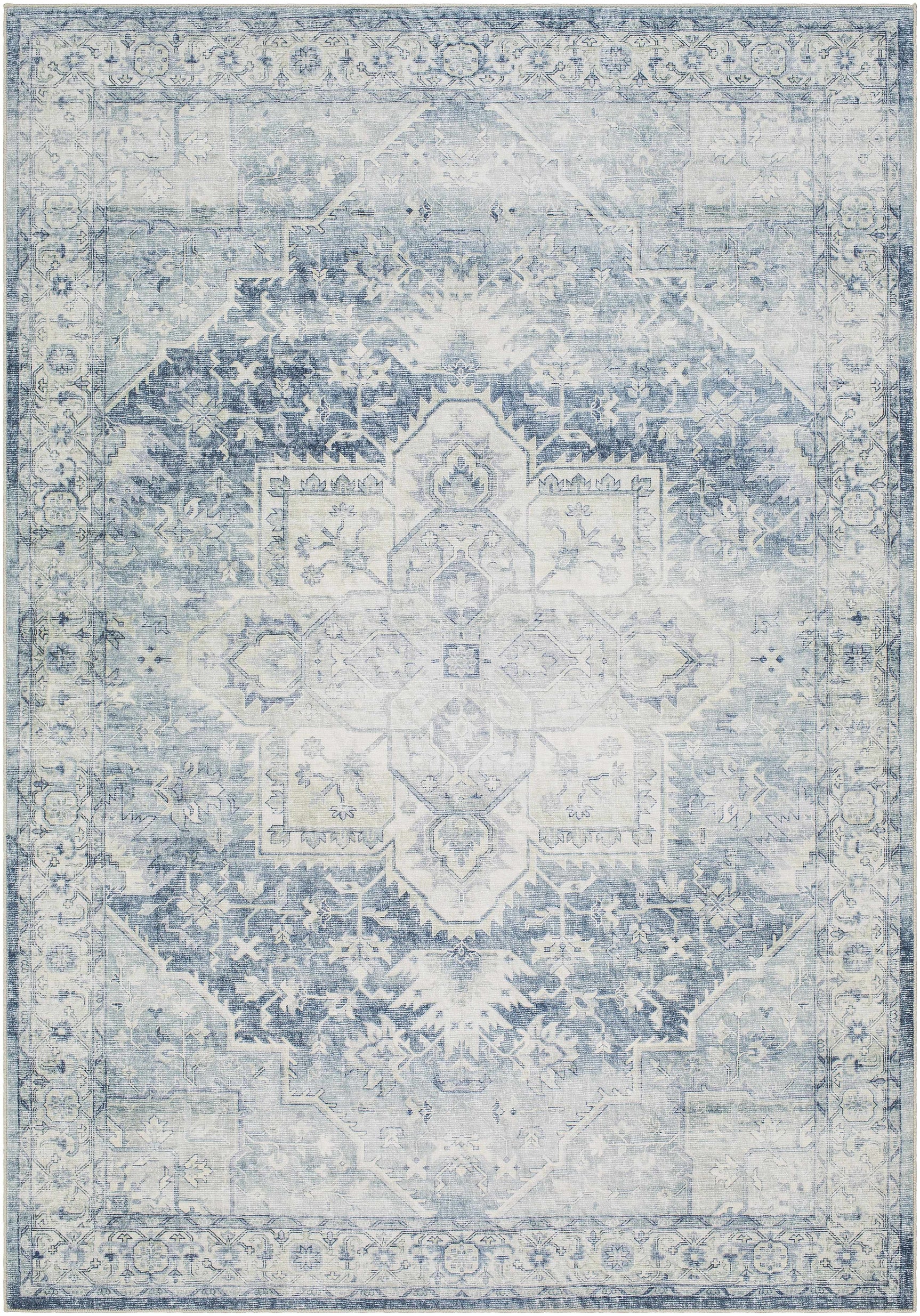 Mauro Navy Medallion Washable Area Rug - Clearance - Ornate Home