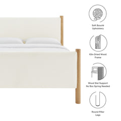 Maven Feather Oak Full Size Boucle Upholstered Platform Bed - Ornate Home