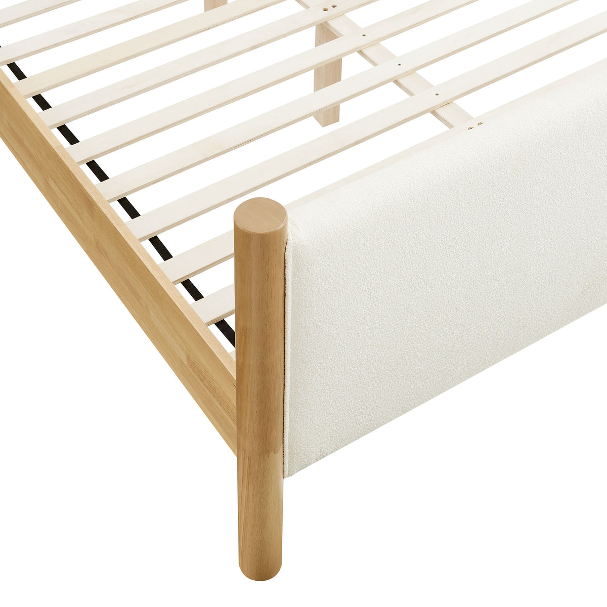 Maven Feather Oak King Size Boucle Upholstered Platform Bed - Ornate Home