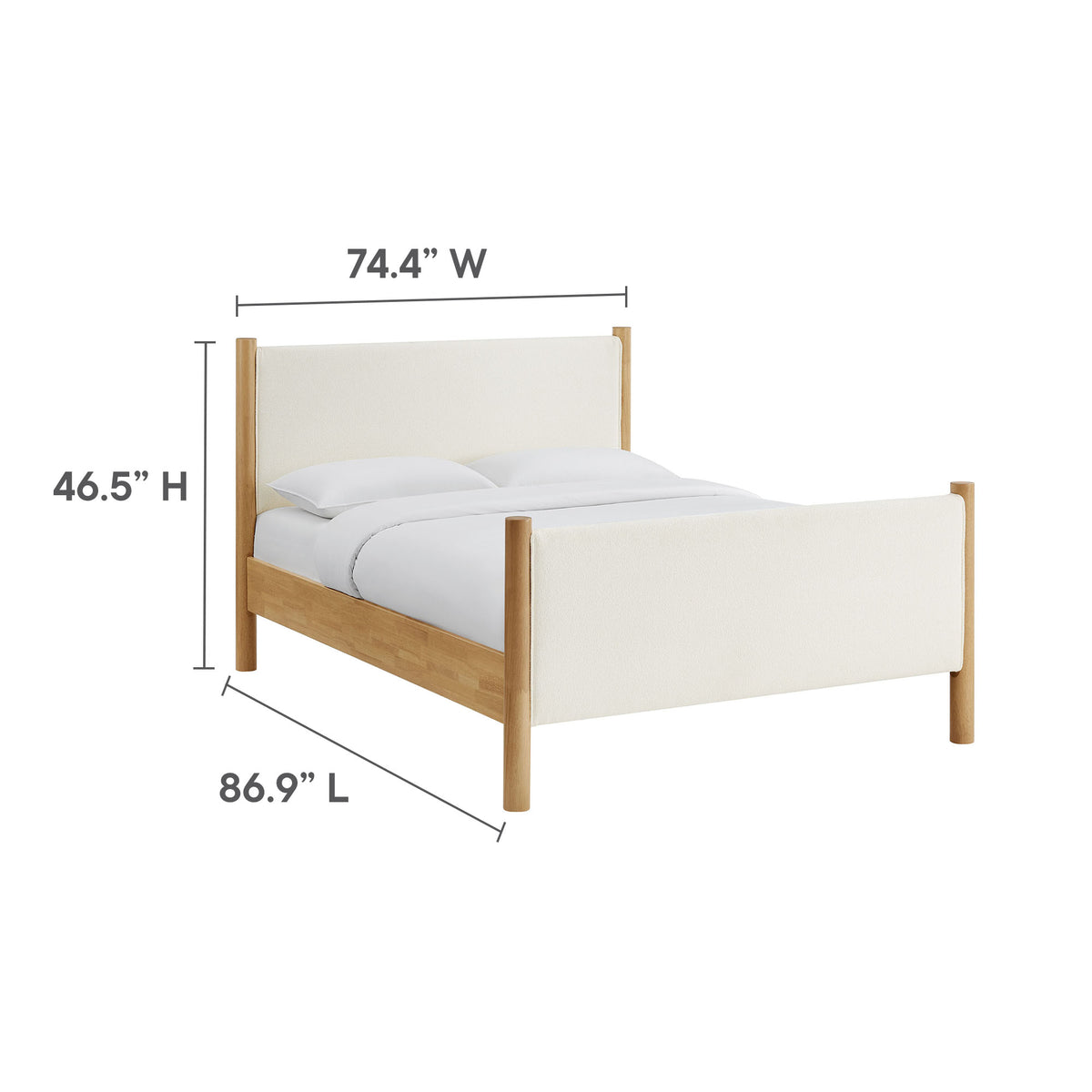 Maven Feather Oak King Size Boucle Upholstered Platform Bed - Ornate Home