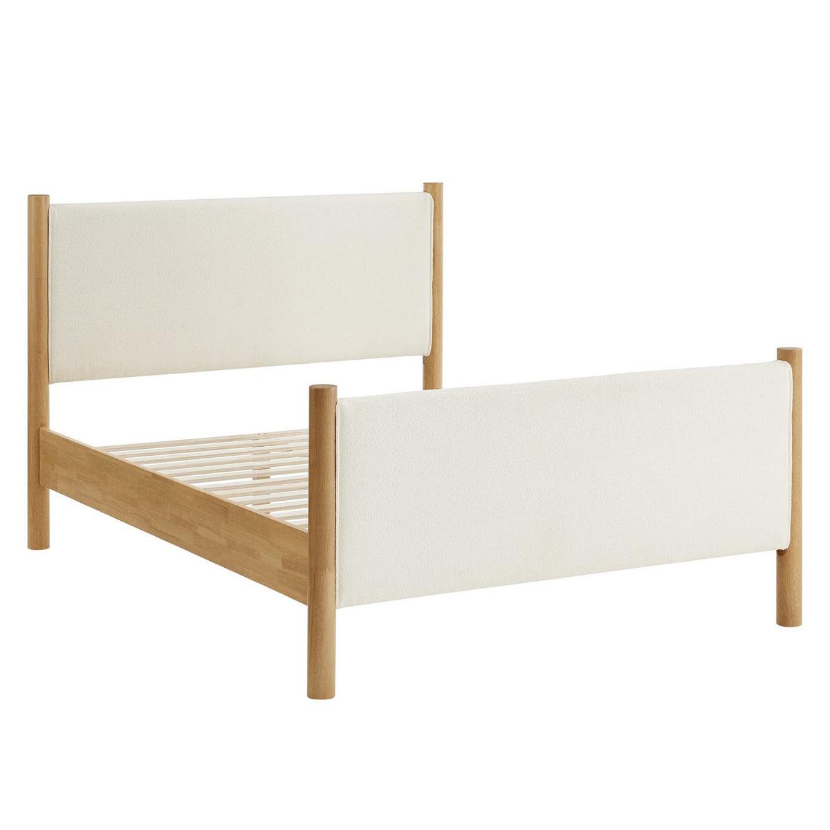 Maven Feather Oak Queen Size Boucle Upholstered Platform Bed - Ornate Home