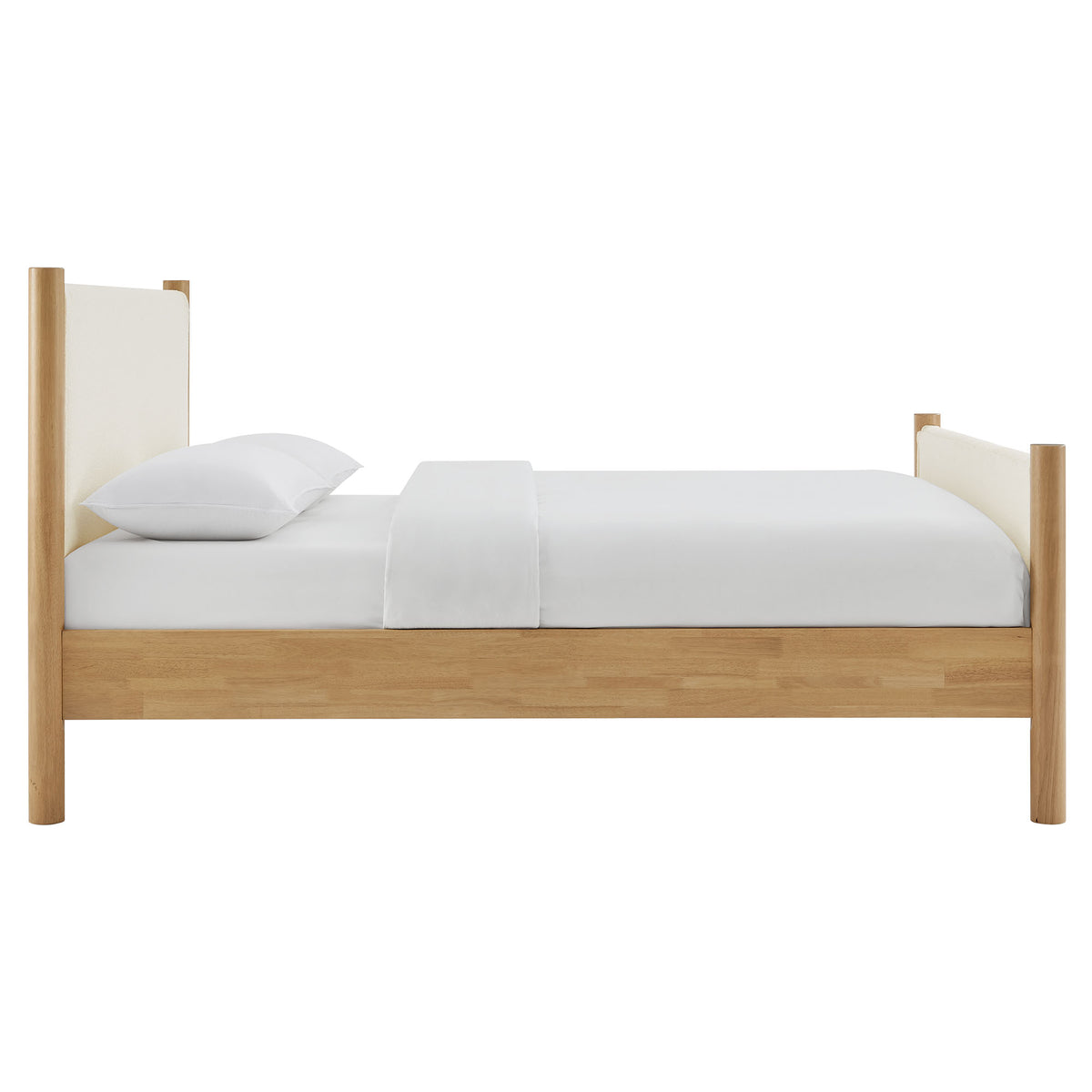 Maven Feather Oak Queen Size Boucle Upholstered Platform Bed - Ornate Home