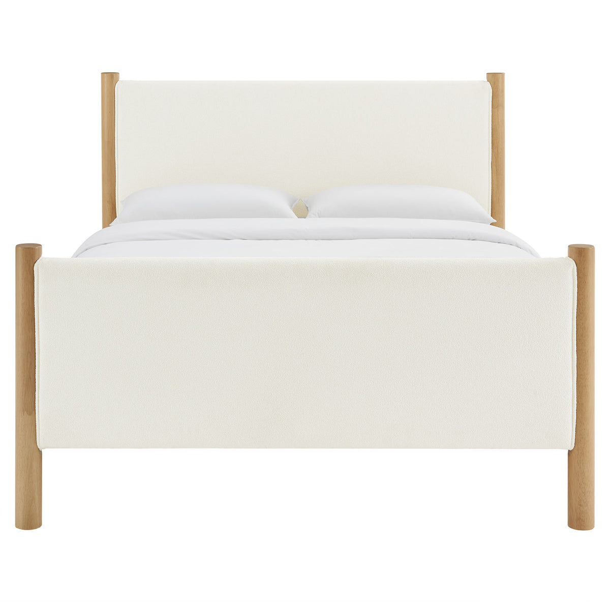 Maven Feather Oak Queen Size Boucle Upholstered Platform Bed - Ornate Home
