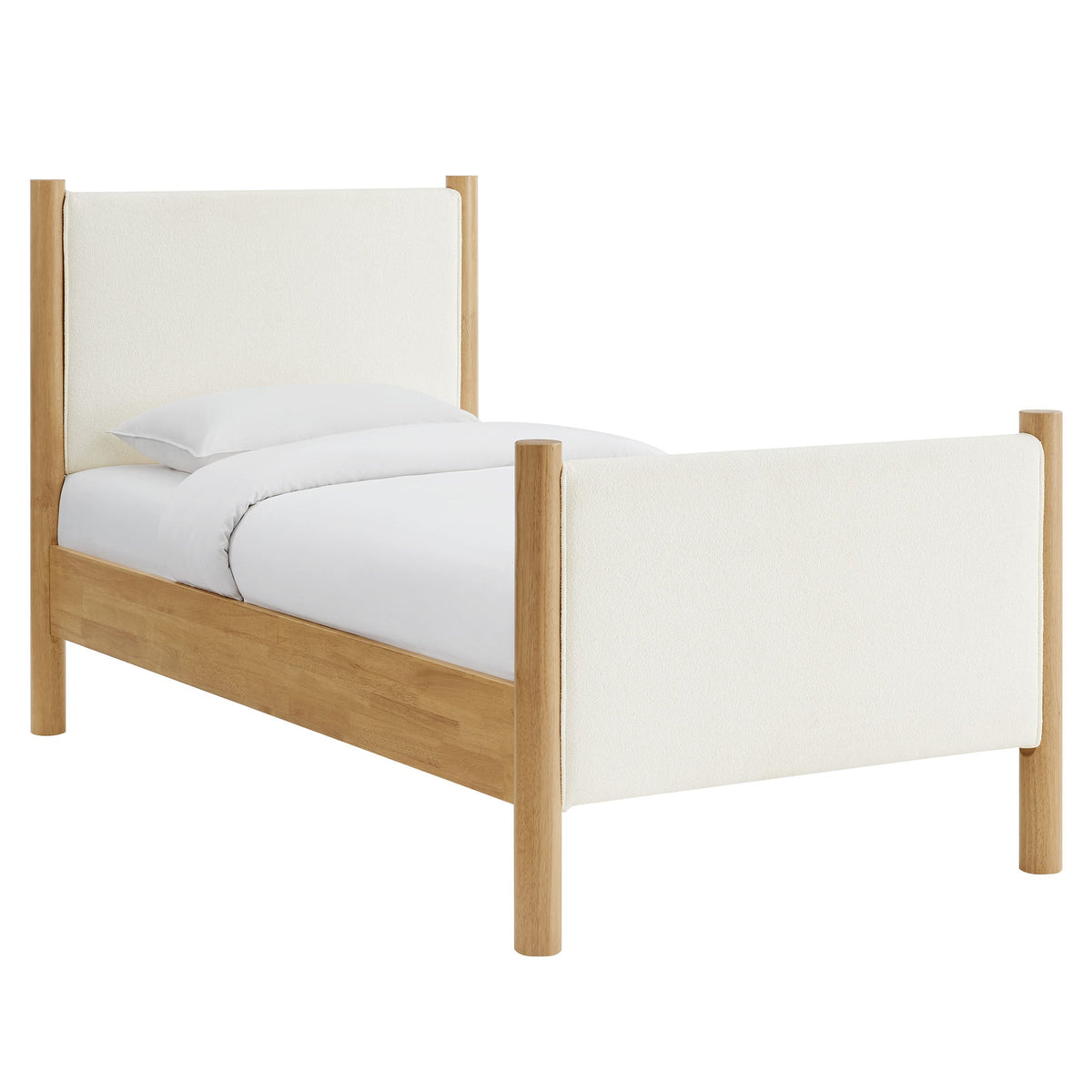 Maven Feather Oak Twin Size Boucle Upholstered Platform Bed - Ornate Home