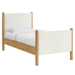 Maven Feather Oak Twin Size Boucle Upholstered Platform Bed - Ornate Home